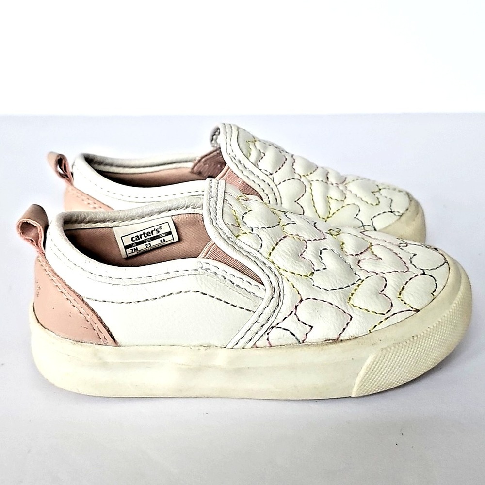 Toddler Carter's Slip On Sneaker White Rainbow Quilted Heart Pink Casual Shoe 7